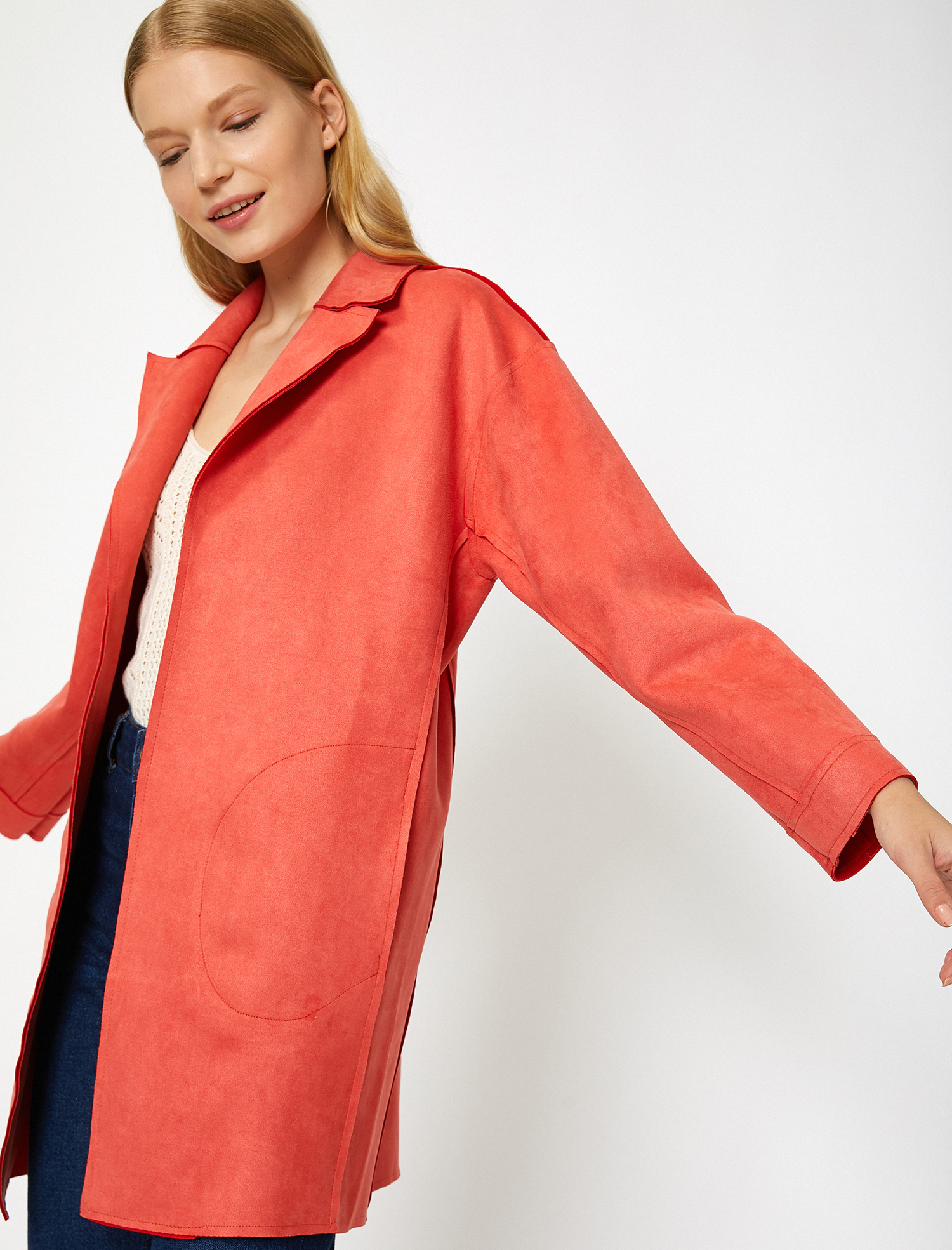   Süet Görünümlü Trençkot