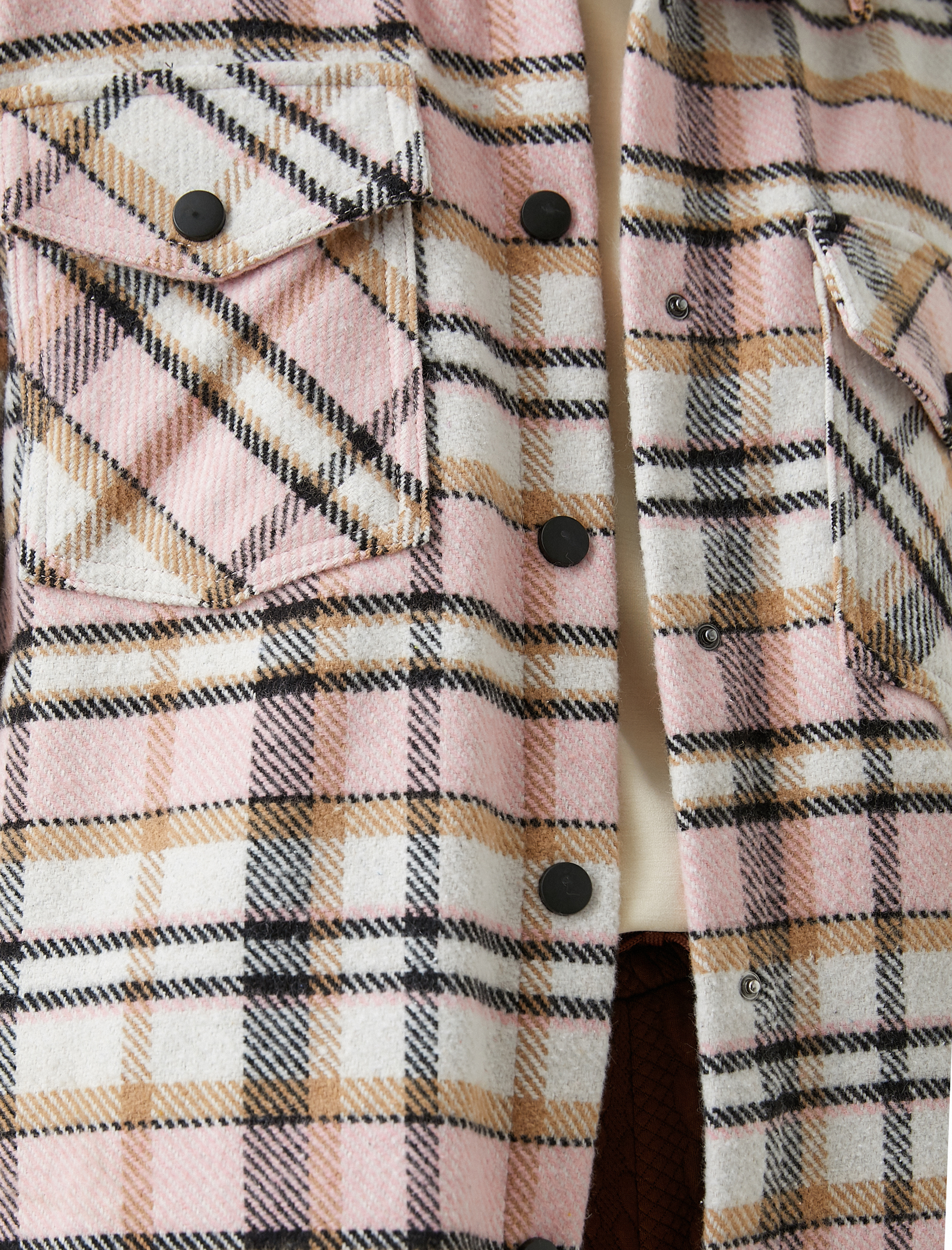   Uzun Kollu Oversize Düğmeli Cep Detaylı Ekose Gömlek