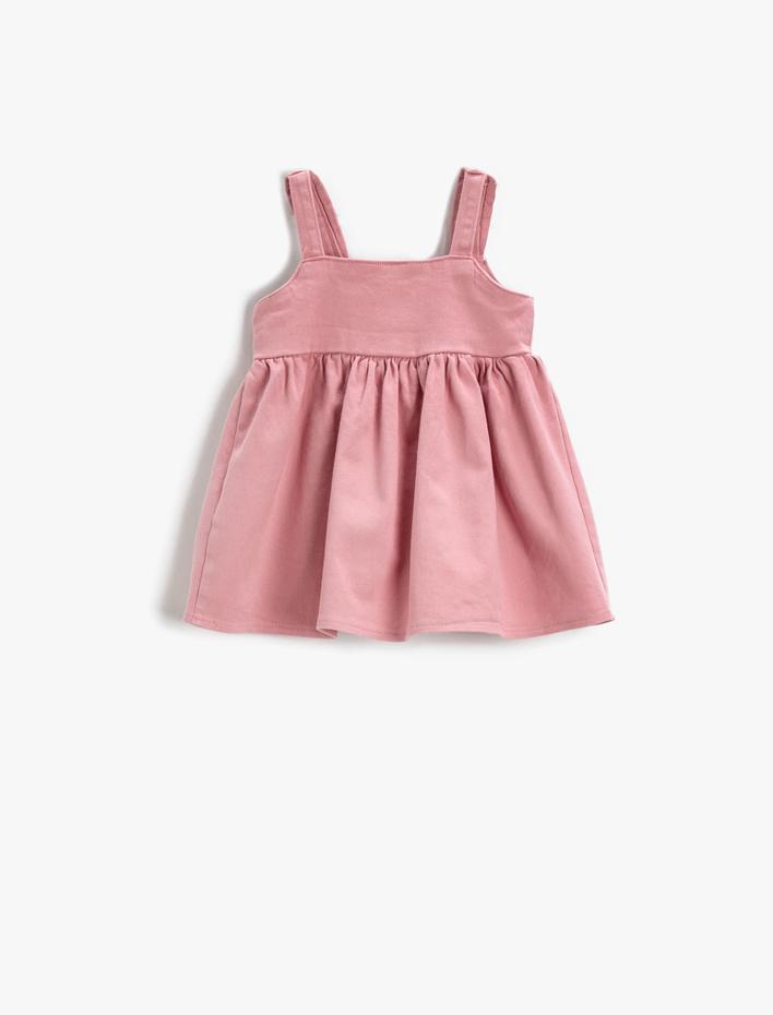 Kız Bebek Salopet Elbise Kulak Aplikeli Kalp İşlemeli Pamuklu