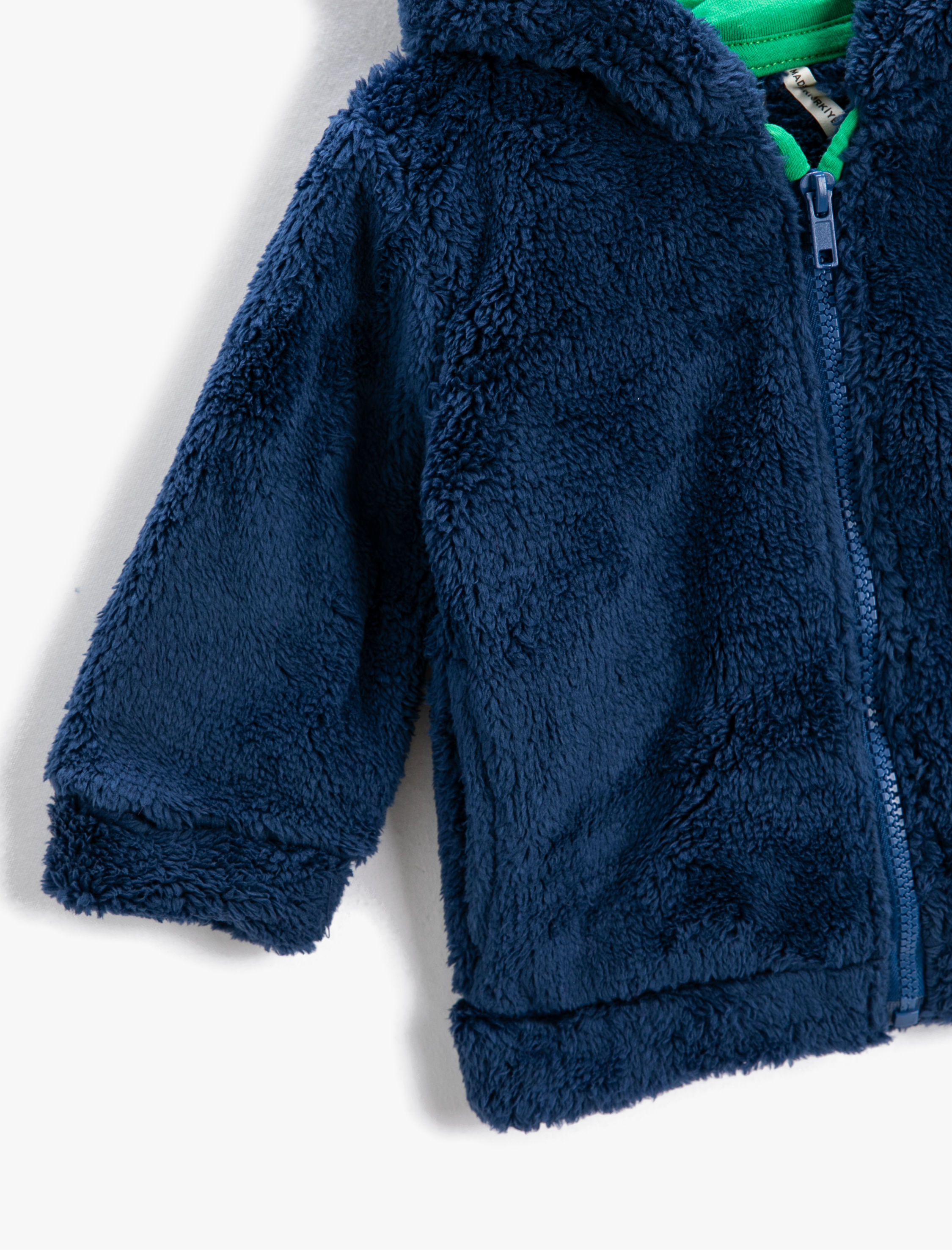  Erkek Bebek Basic Peluş Hırka Fermuarlı Kapüşonlu