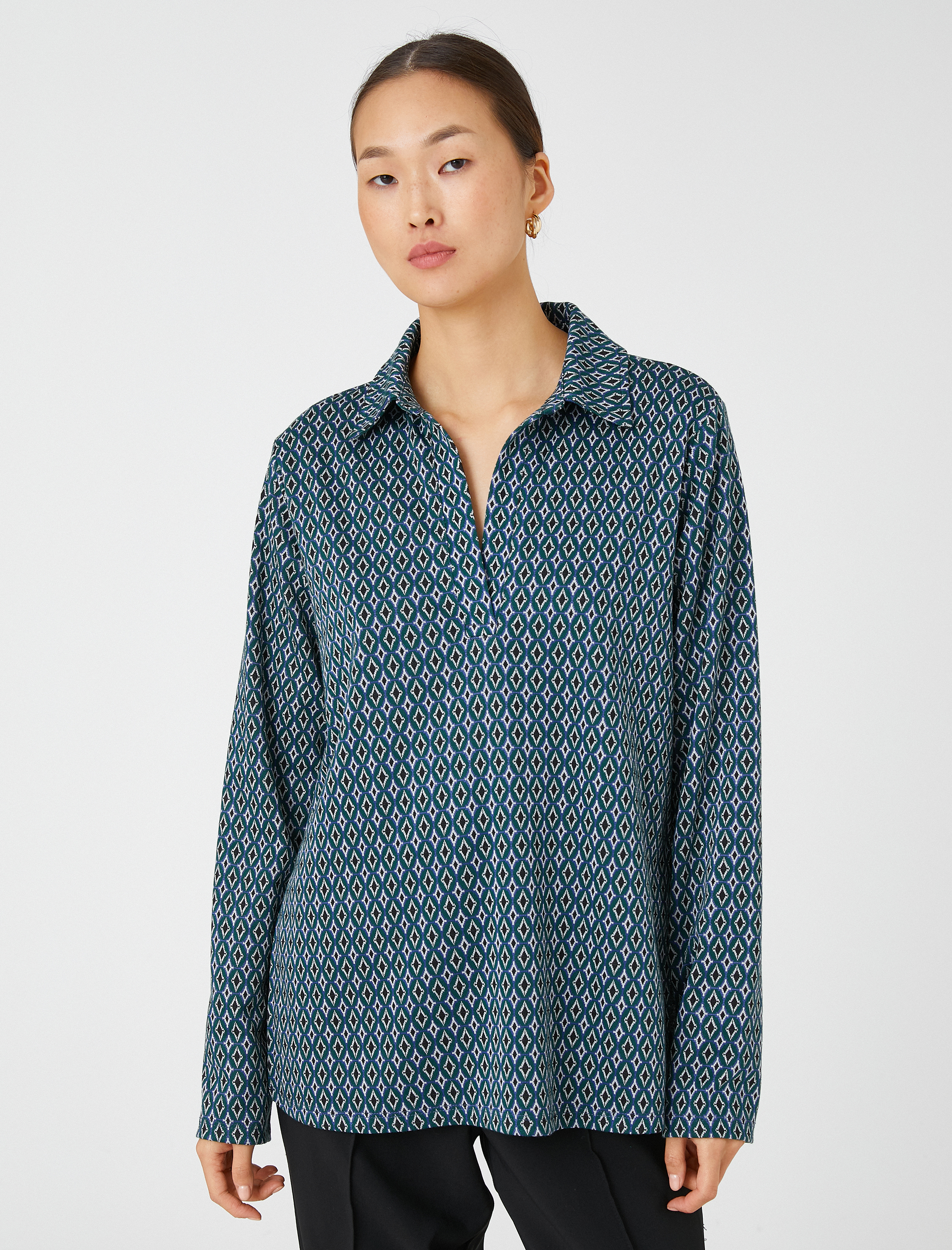   Oversize Polo Yaka Tişört Uzun Kollu