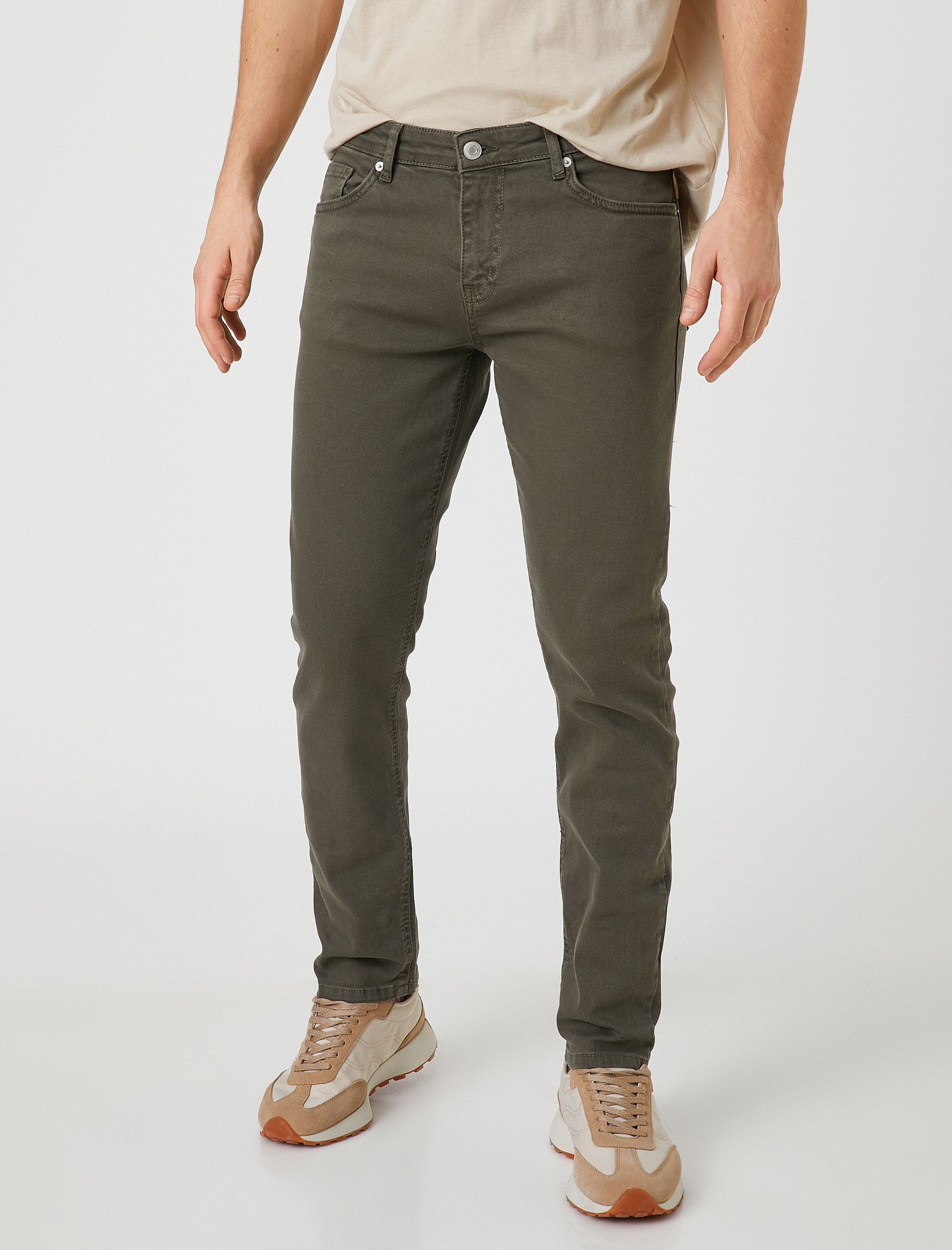   Basic Dokuma Pantolon Düğme Detaylı 5 Cepli