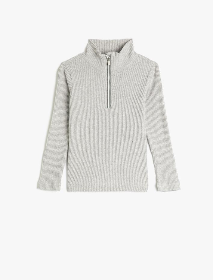 Kız Çocuk Basic Sweat Yarım Fermuarlı Dik Yaka Fitilli Uzun Kollu