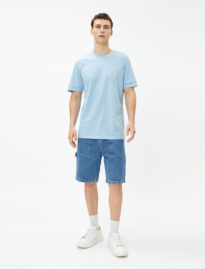  Basic Tişört Bisiklet Yaka Kol Detaylı