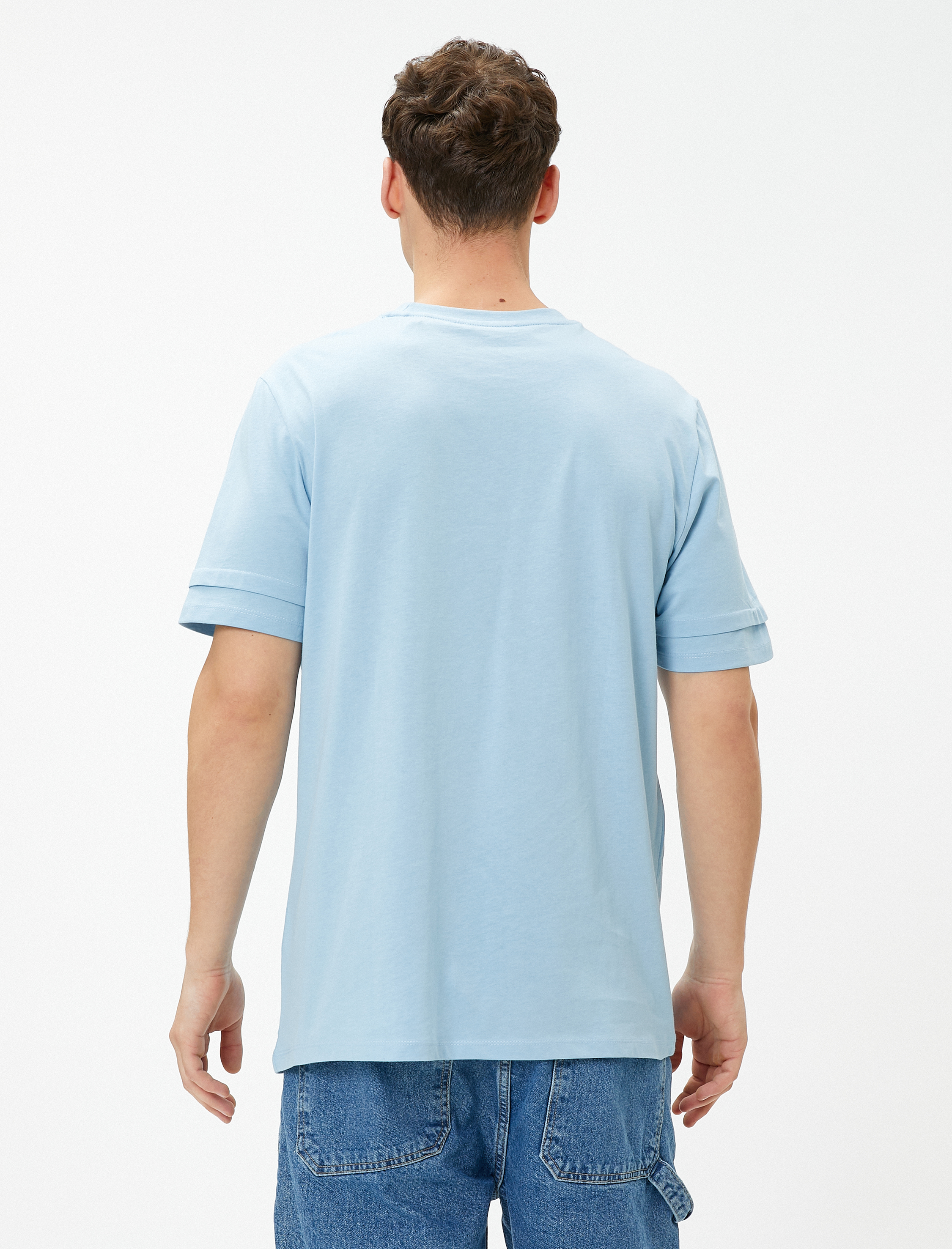   Basic Tişört Bisiklet Yaka Kol Detaylı