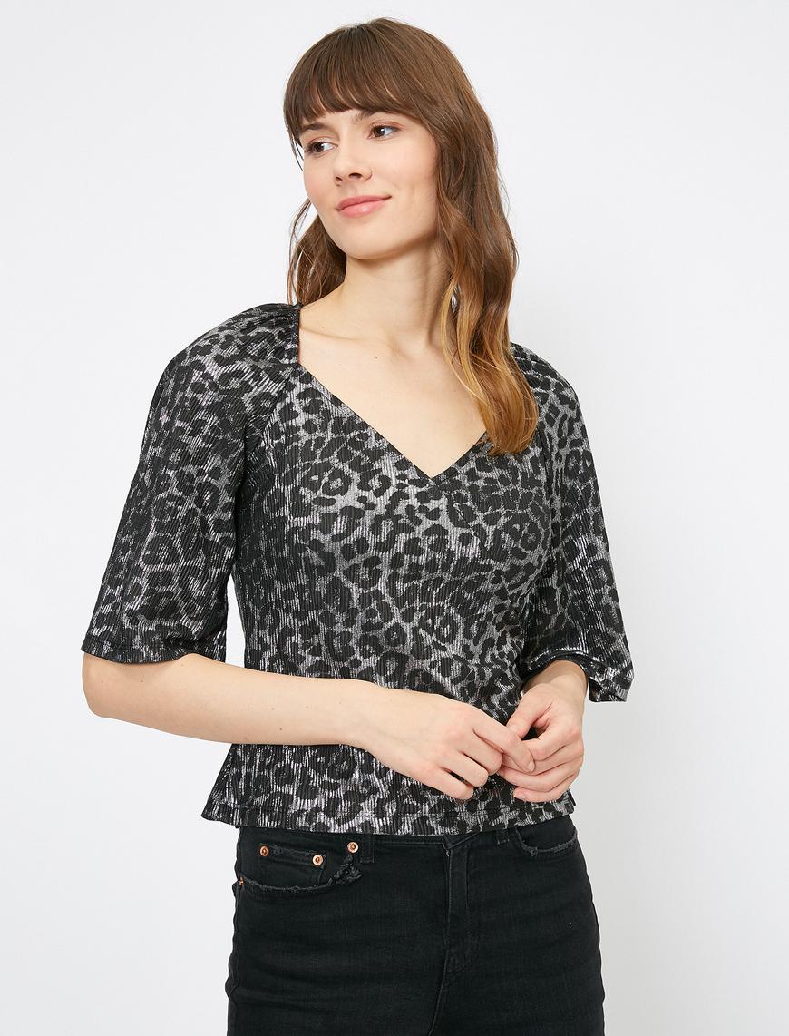   Leopar Desenli Abiye Bluz