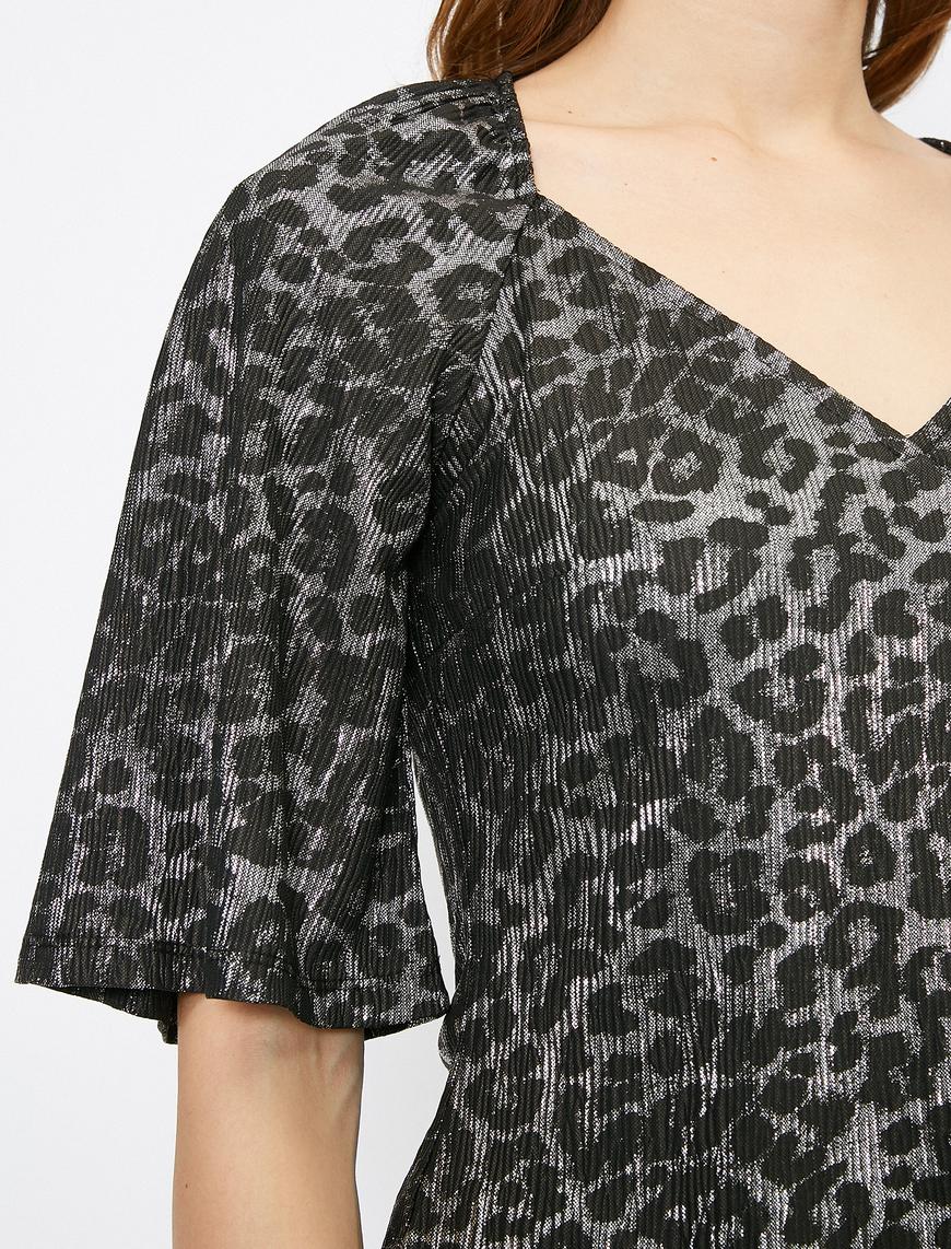   Leopar Desenli Abiye Bluz