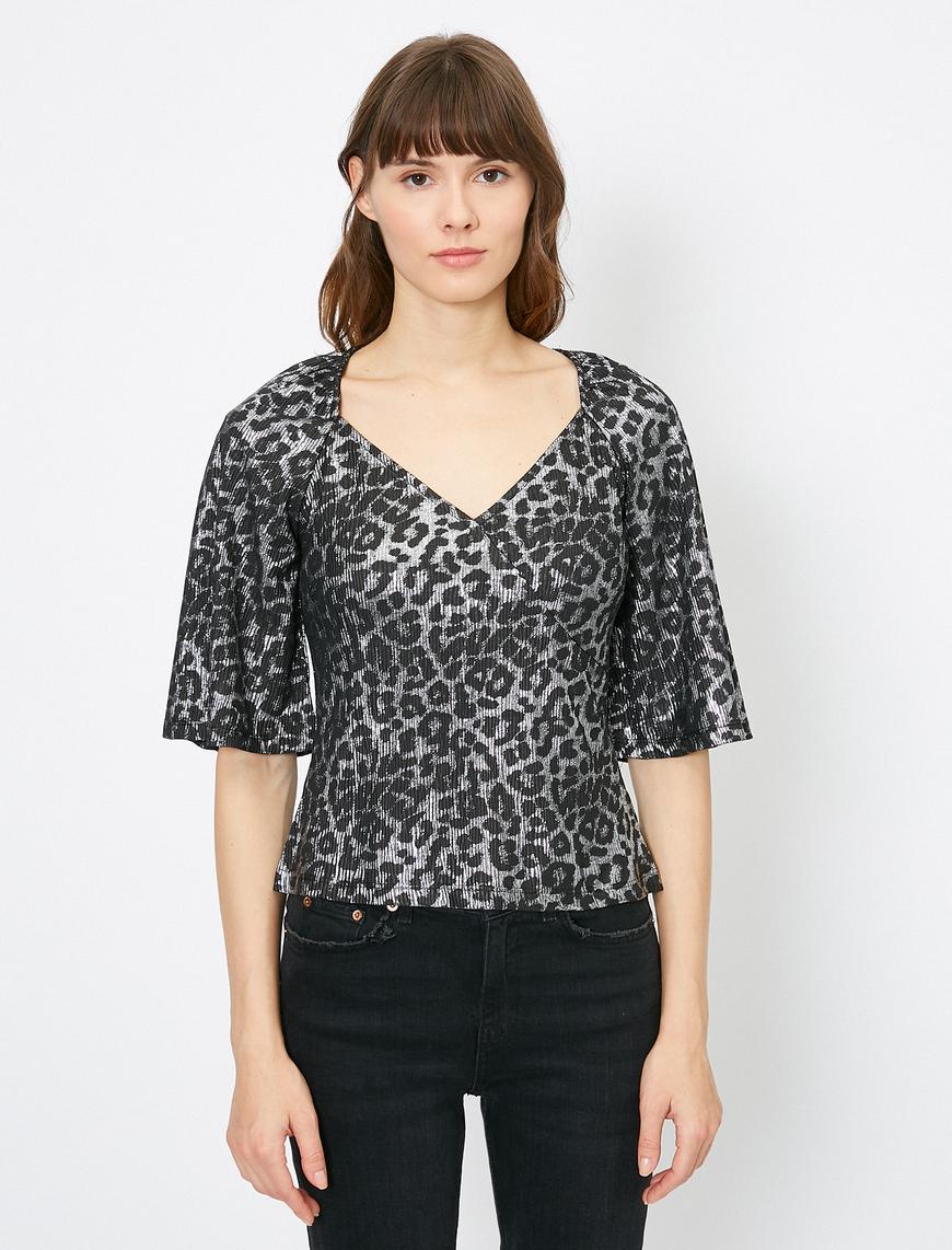   Leopar Desenli Abiye Bluz