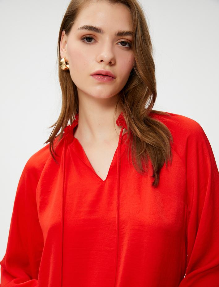  Boho Bluz Dik Yaka Bağlama Detaylı