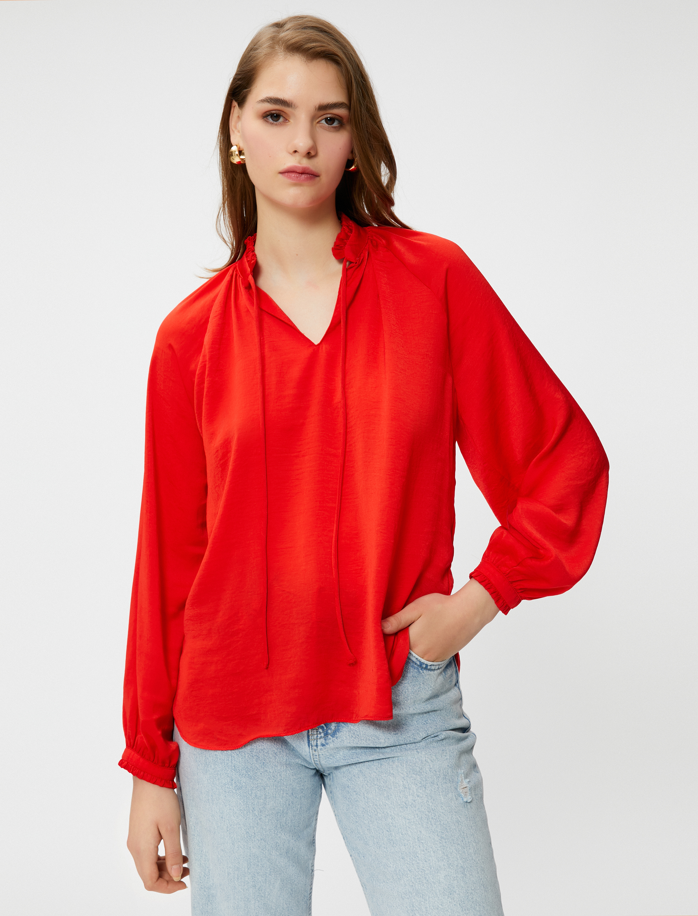   Boho Bluz Dik Yaka Bağlama Detaylı