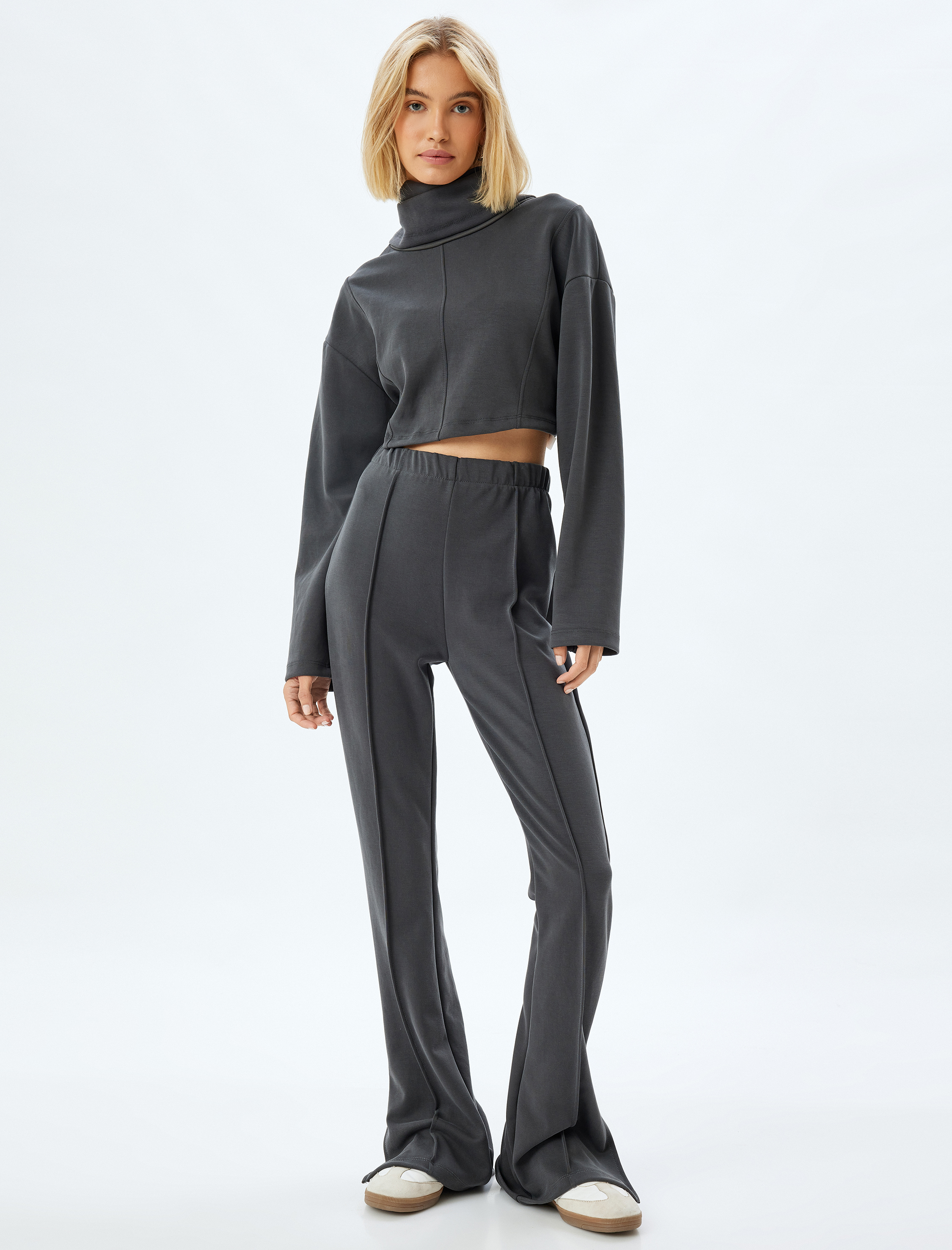   Modal Karışımlı Crop Kapüşonlu Sweatshirt