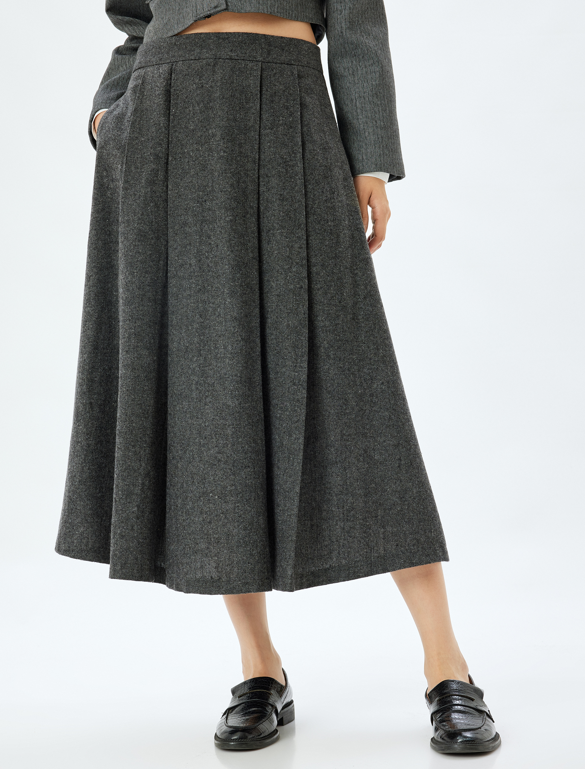   Tüvit Etek Midi Boy Pileli A Kesim