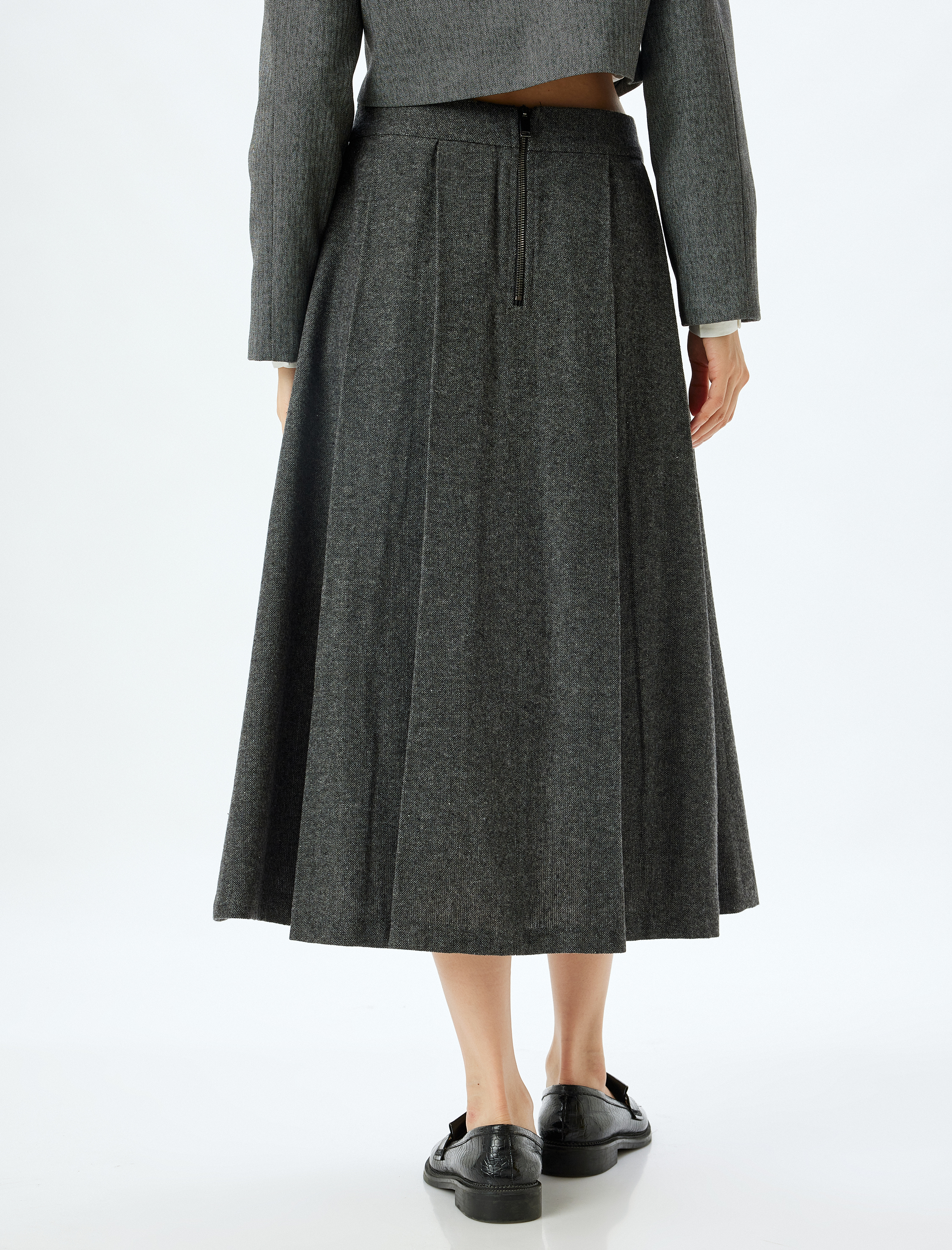   Tüvit Etek Midi Boy Pileli A Kesim