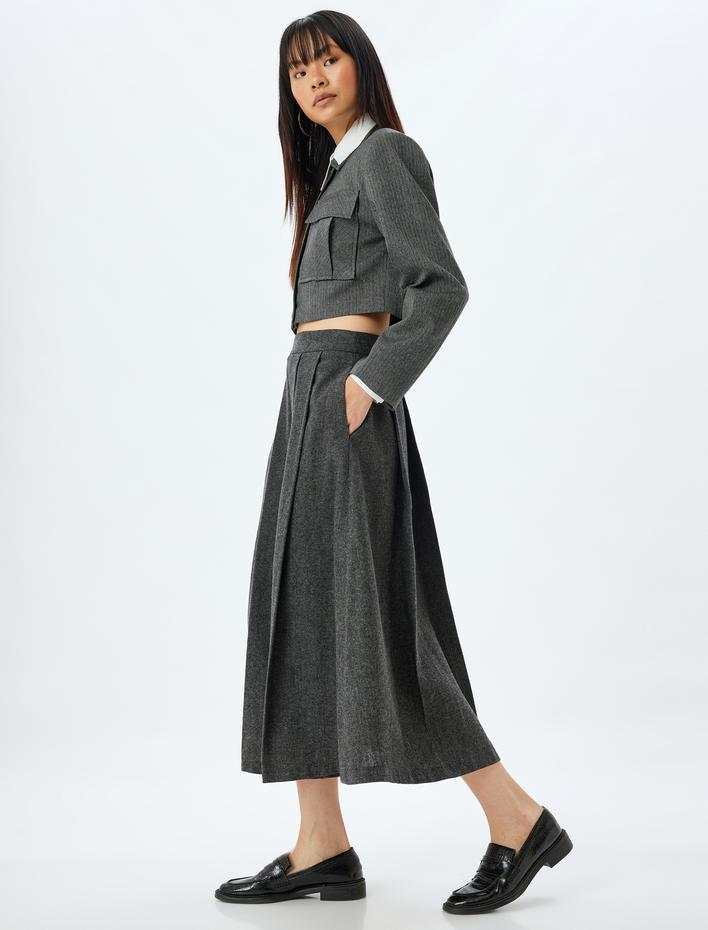  Tüvit Etek Midi Boy Pileli A Kesim