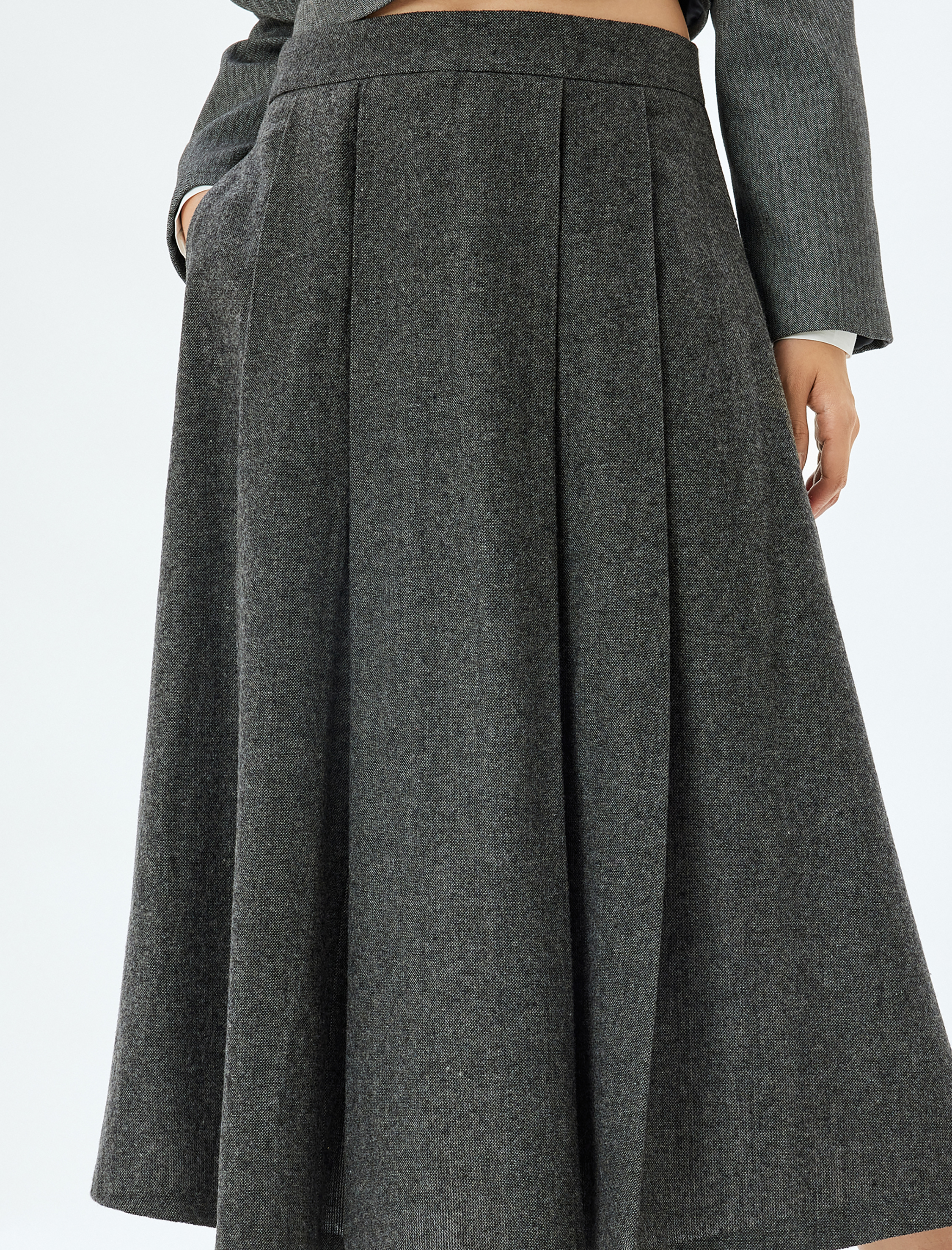   Tüvit Etek Midi Boy Pileli A Kesim