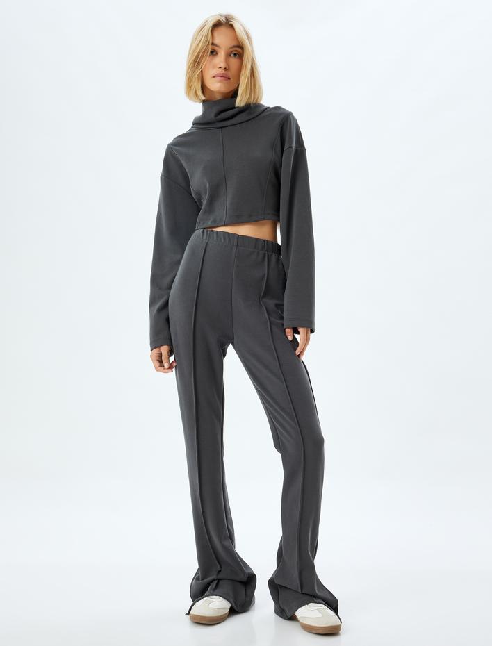  Modal Eşofman Pantolon Nervürlü Yırtmaç Detaylı