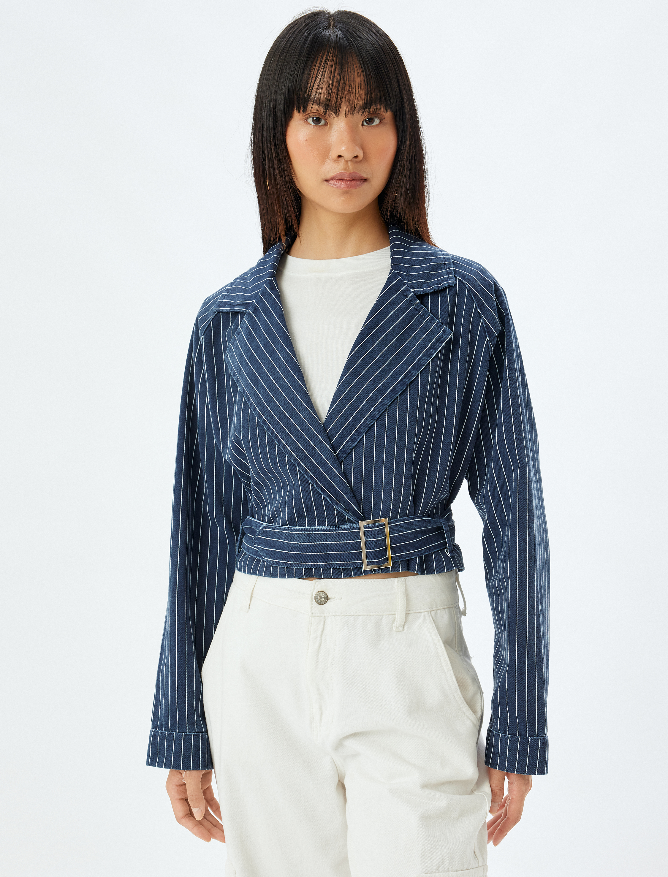   Ceket Geniş Yaka Kemer Detaylı Bol Kalıp