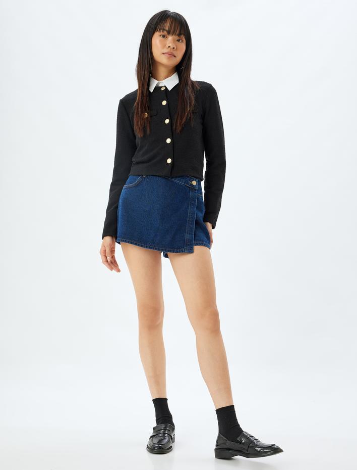  Tüvit Hırka Bisiklet Yaka Düğmeli Uzun Kollu