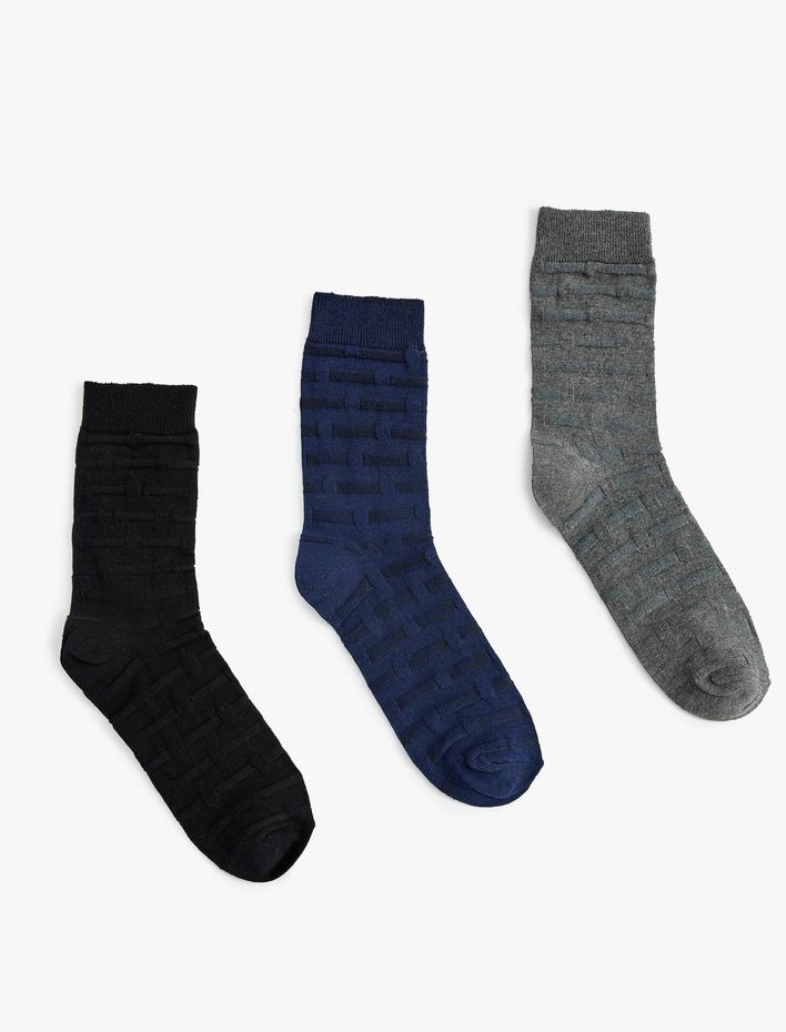 Erkek Soket Çorap Seti 3'lü Dokulu Pamuk Karışımlı