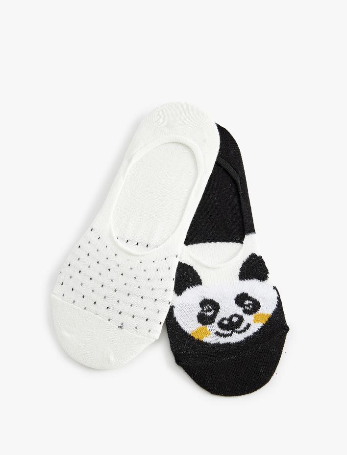 Kadın Babet Çorap Seti 2'li Çok Renkli Panda Desenli