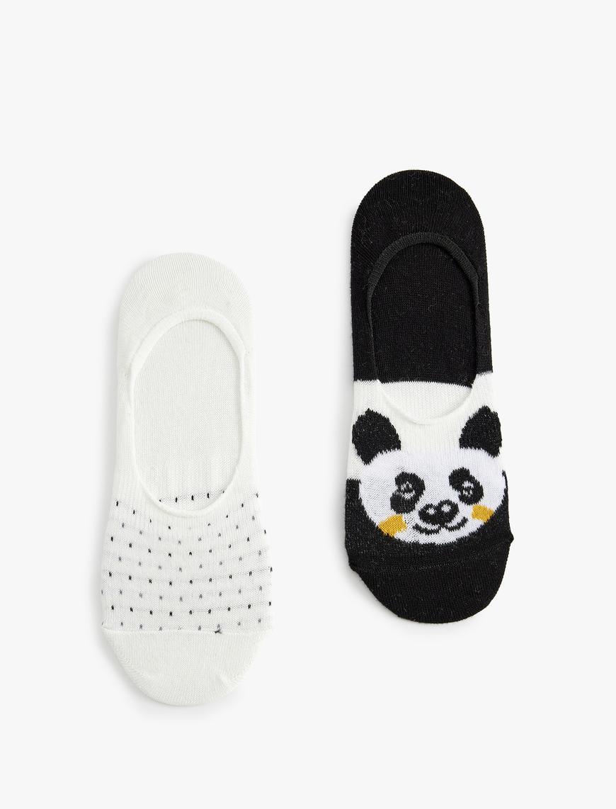  Kadın Babet Çorap Seti 2'li Çok Renkli Panda Desenli