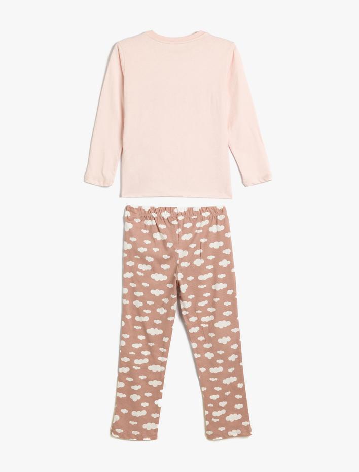 Kız Çocuk Pamuklu Bulut Desenli Uzun Kollu Pijama Takımı