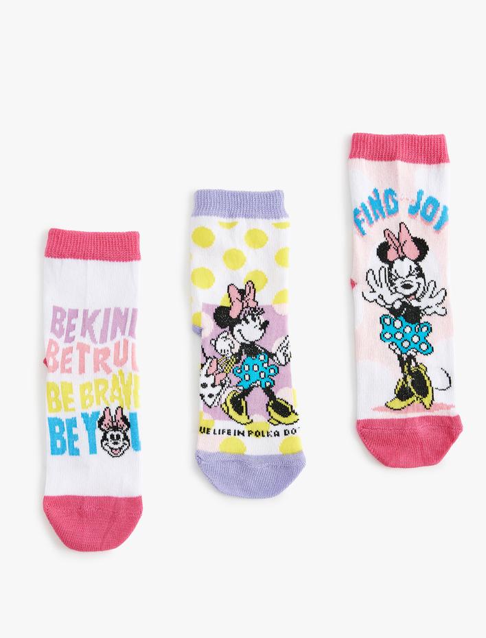 Kız Çocuk 3'lü Minnie Mouse Baskılı Çorap Seti Lisanslı