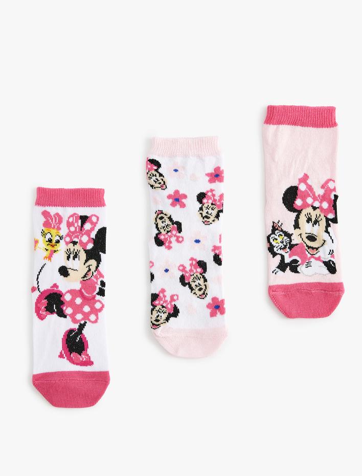 Kız Çocuk 3'lü Minnie Mouse Baskılı Çorap Seti Lisanslı