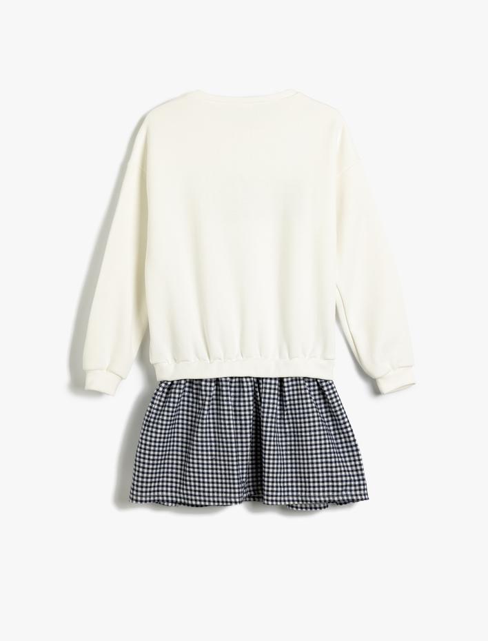 Kız Çocuk Sweat Elbise Uzun Kollu Yuvarlak Yaka Baskı Detaylı Şardonlu