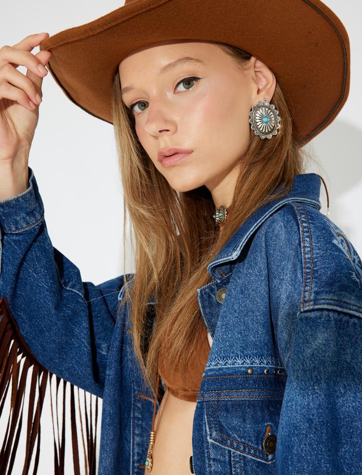 Kadın Oval Küpe Taş Detaylı Dokulu