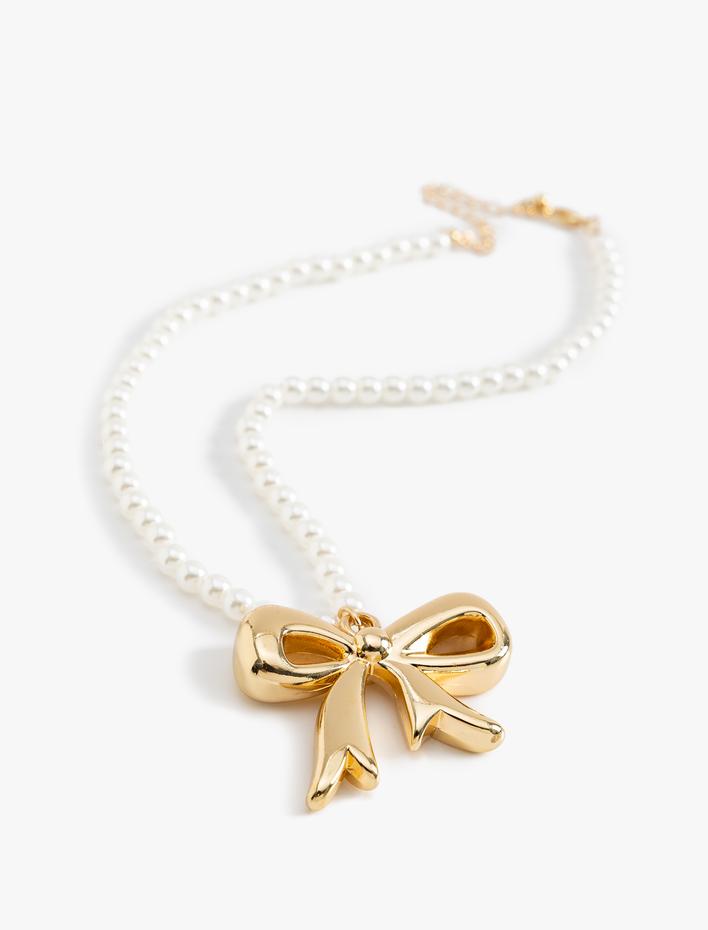 Kadın İnci Choker Kolye Fiyonk Çelik Karışımlı