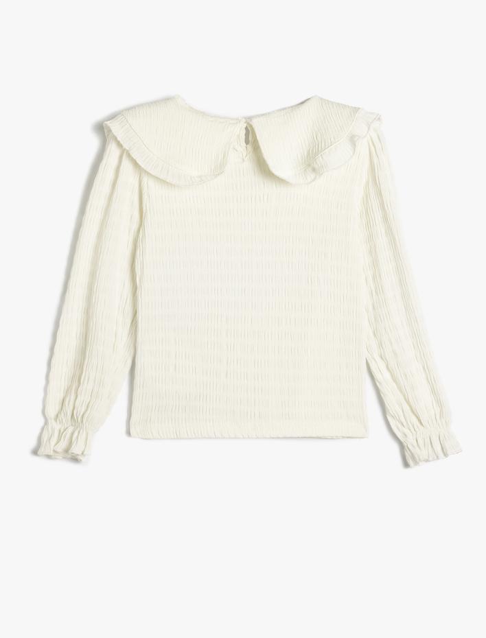 Kız Çocuk Bluz Geniş Bebe Yaka Uzun Kollu Manşetleri Lastikli