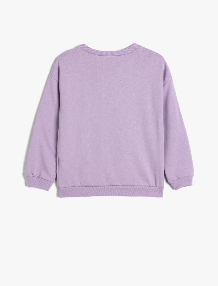 Kız Çocuk Sweatshirt Unicorn Baskılı Bisiklet Yaka Uzun Kollu Pamuklu Şardonlu