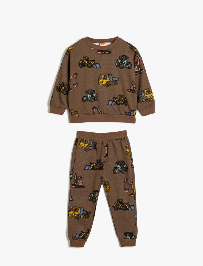 Erkek Bebek Pamuklu Pijama Takımı Traktör Baskılı