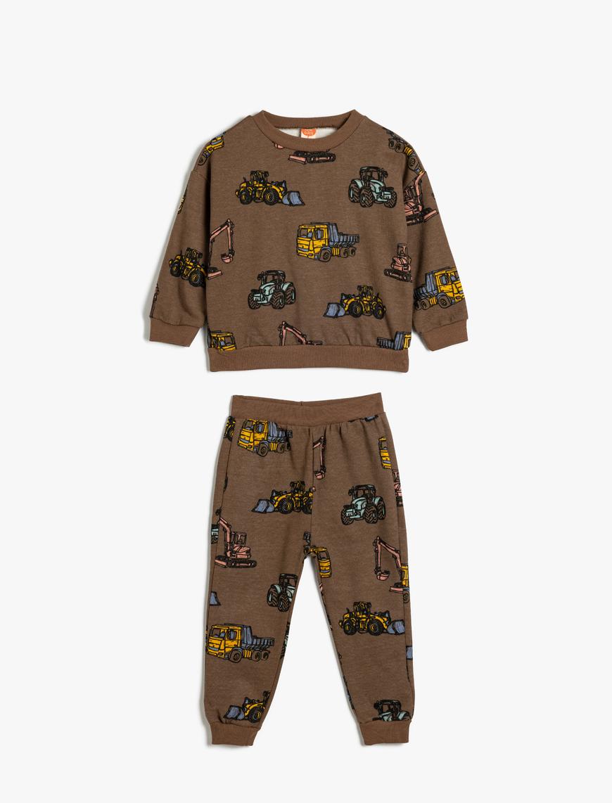  Erkek Bebek Pamuklu Pijama Takımı Traktör Baskılı