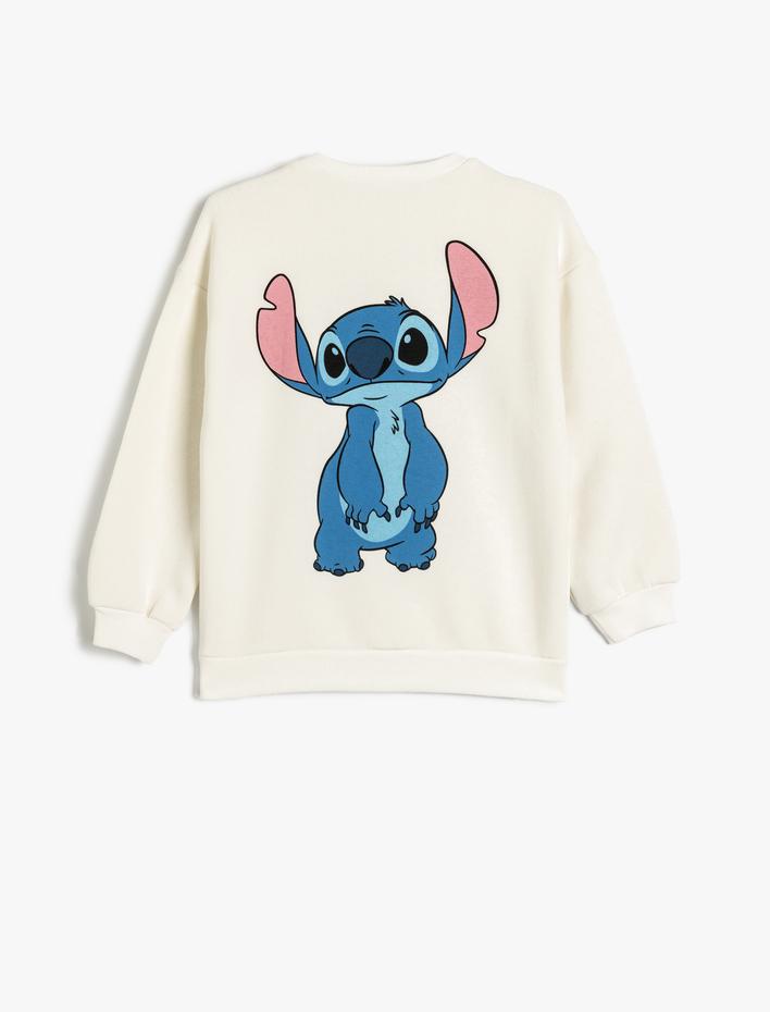 Kız Çocuk Stitch Sweatshirt Lisanslı Uzun Kollu Bisiklet Yaka Pamuklu Şardonlu