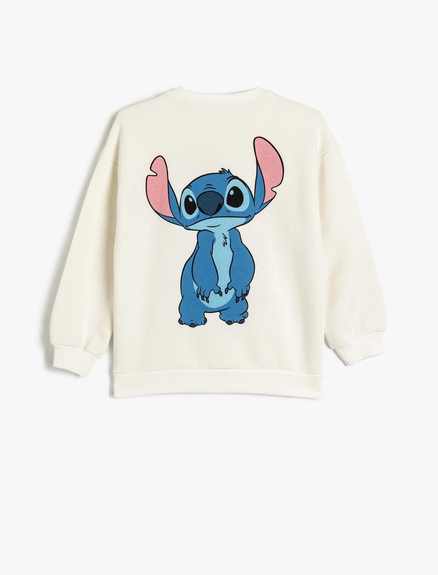  Kız Çocuk Stitch Sweatshirt Lisanslı Uzun Kollu Bisiklet Yaka Pamuklu Şardonlu