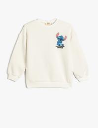 Stitch Sweatshirt Lisanslı Uzun Kollu Bisiklet Yaka Pamuklu Şardonlu