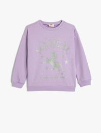 Sweatshirt Unicorn Baskılı Bisiklet Yaka Uzun Kollu Pamuklu