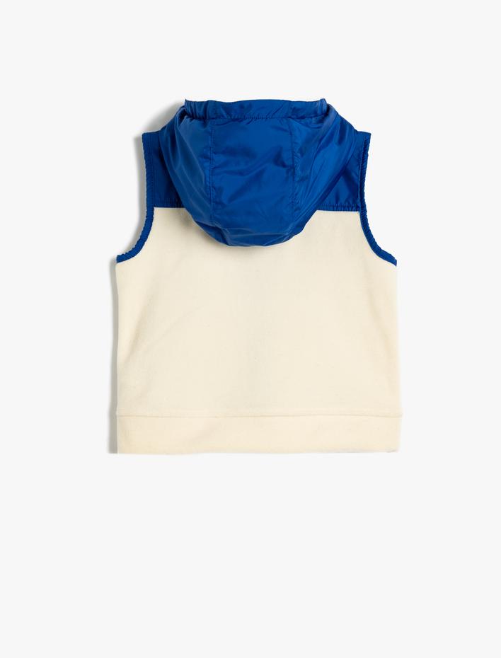 Erkek Bebek Polar Yelek Kapşonlu Fermuarlı Cep Detaylı Renk Bloklu