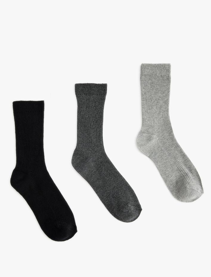 Kadın 3'lü Soket Çorap Seti Çok Renkli Dokulu