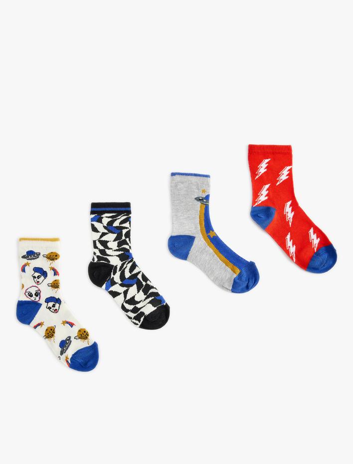 Erkek Çocuk 4'lü Çorap Seti Baskılı Çok Renkli