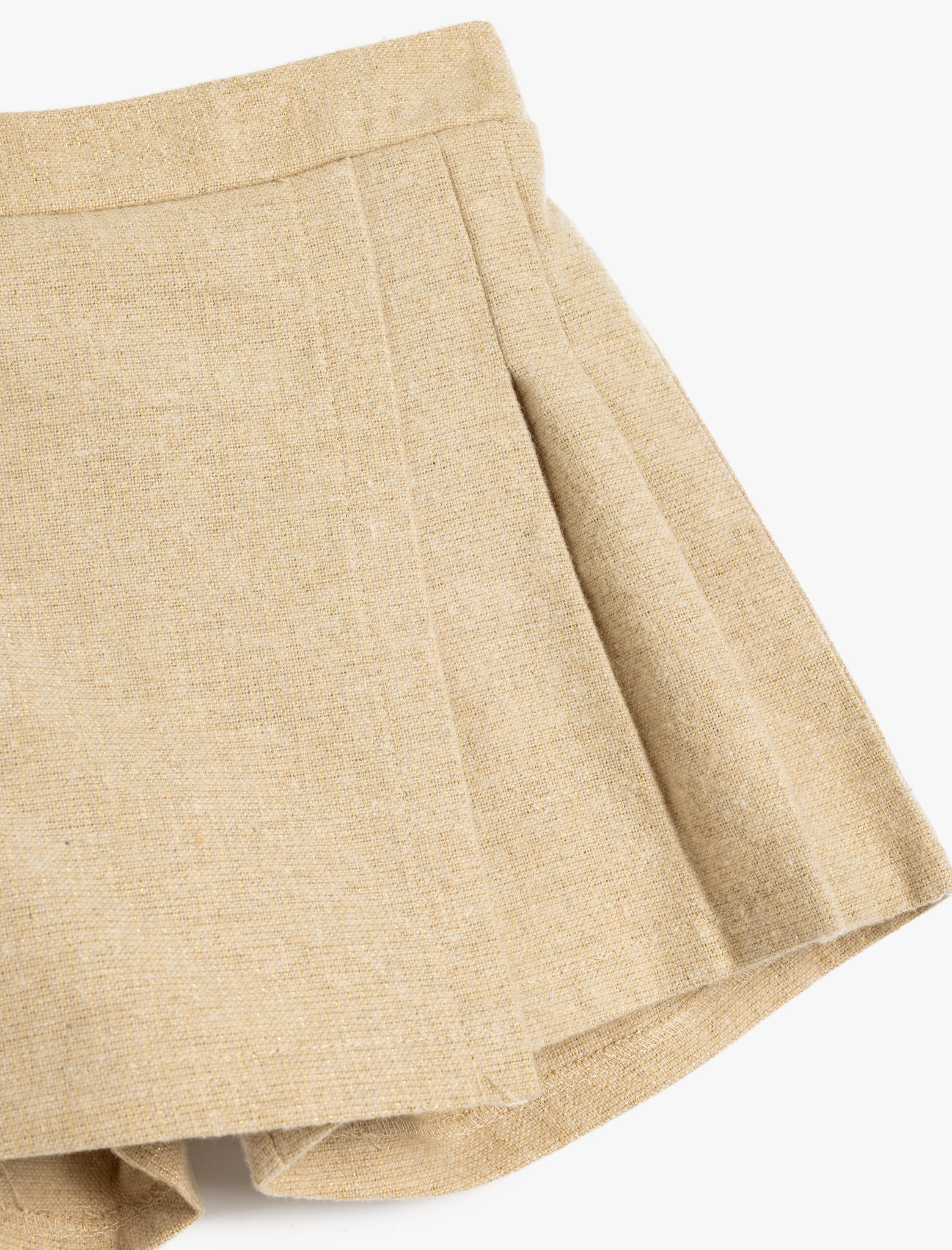  Kız Çocuk Pile Detaylı Beli Lastikli Kruvaze Şort Etek