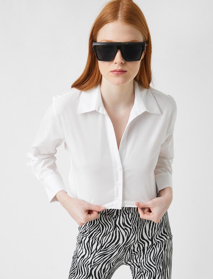  Sırtı Açık Crop Gömlek