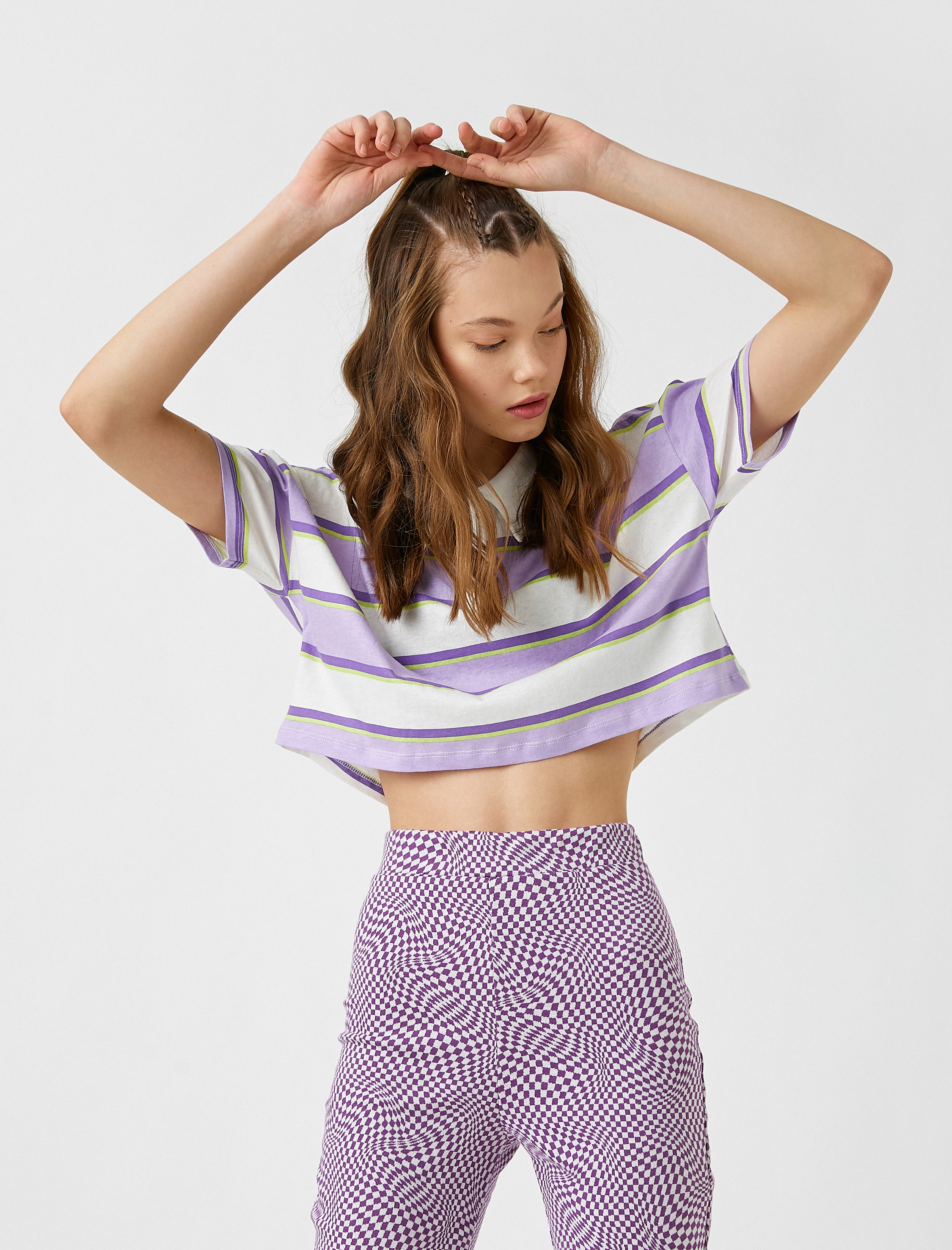   Çizgili Crop Kısa Kollu Tişört