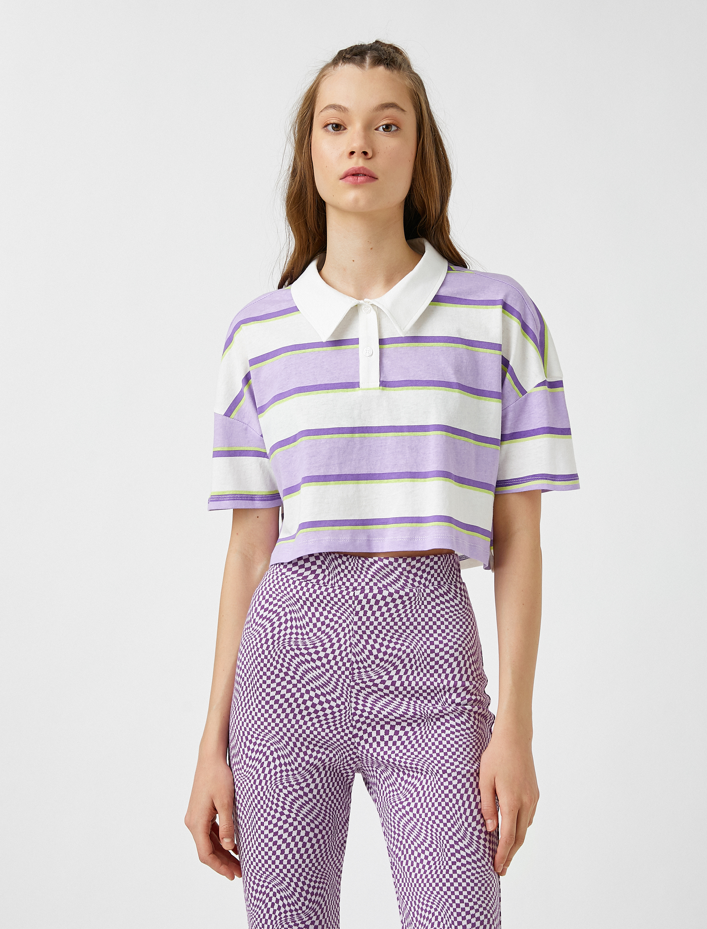   Çizgili Crop Kısa Kollu Tişört