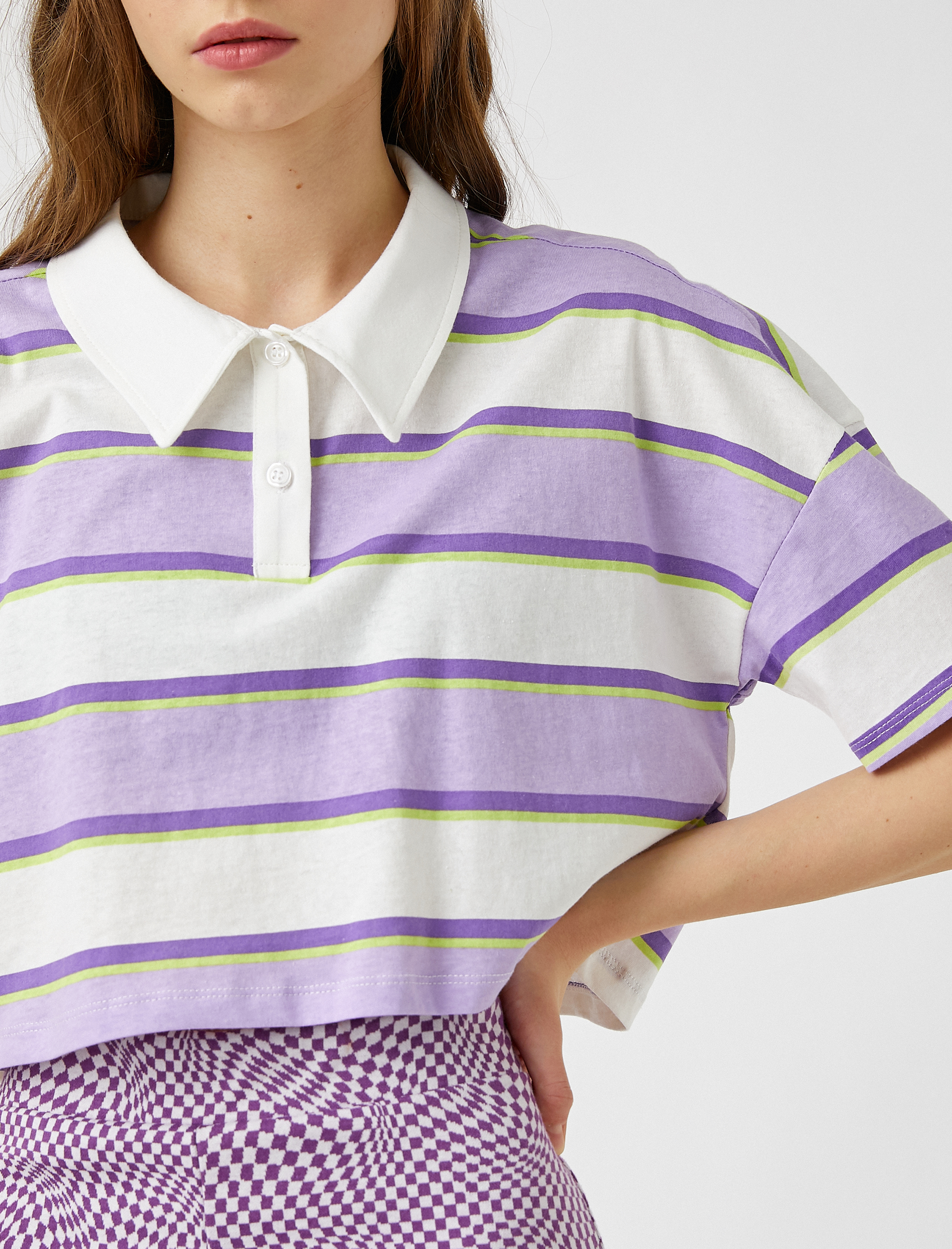   Çizgili Crop Kısa Kollu Tişört