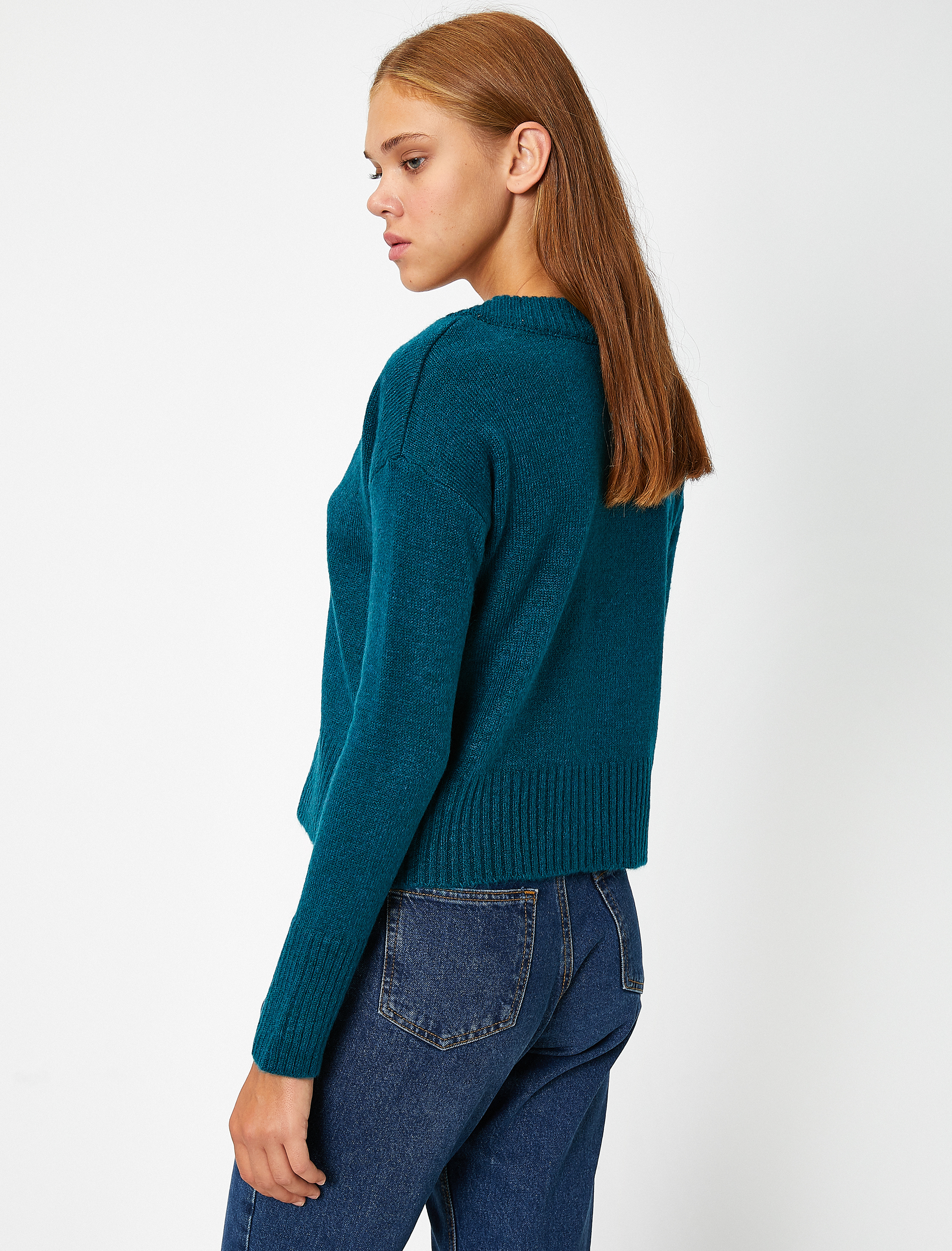   V Yaka Uzun Kollu Triko Kazak