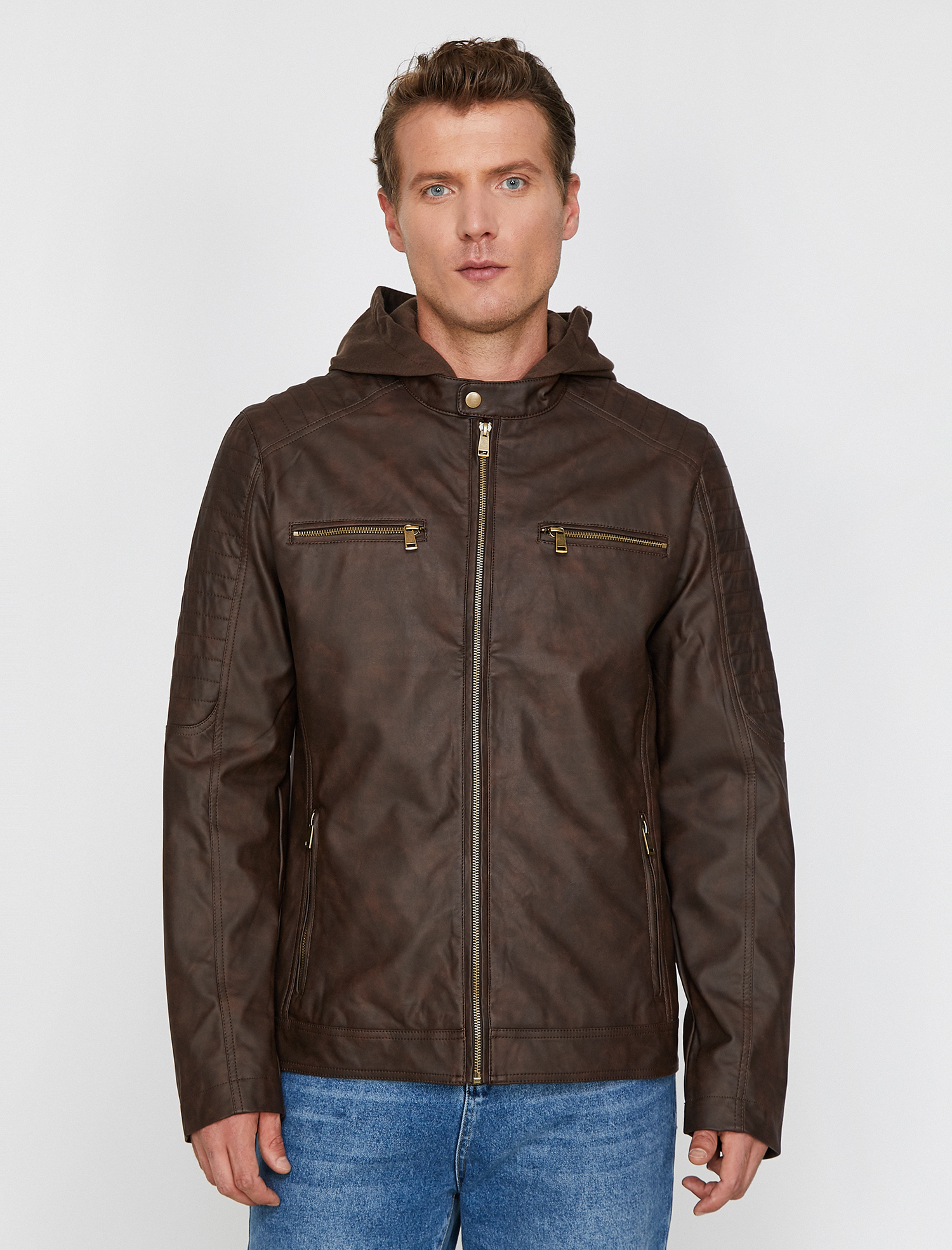   Deri Görünümlü Mont