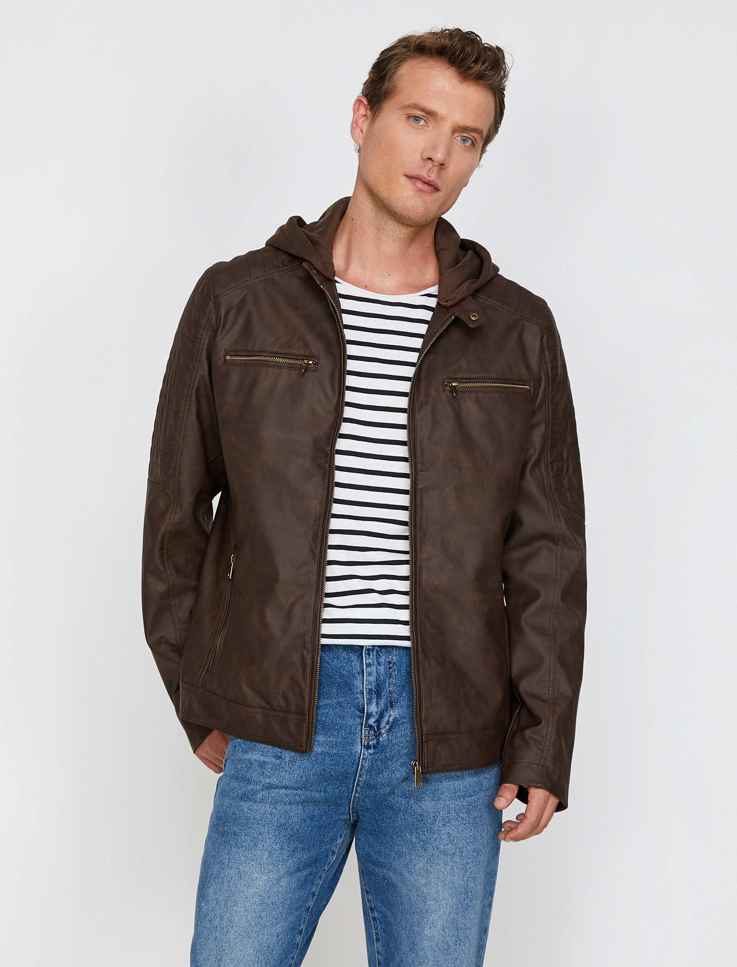   Deri Görünümlü Mont